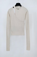 Schwarzes Jersey-Langarmshirt mit asymmetrischem Schnitt – Damen