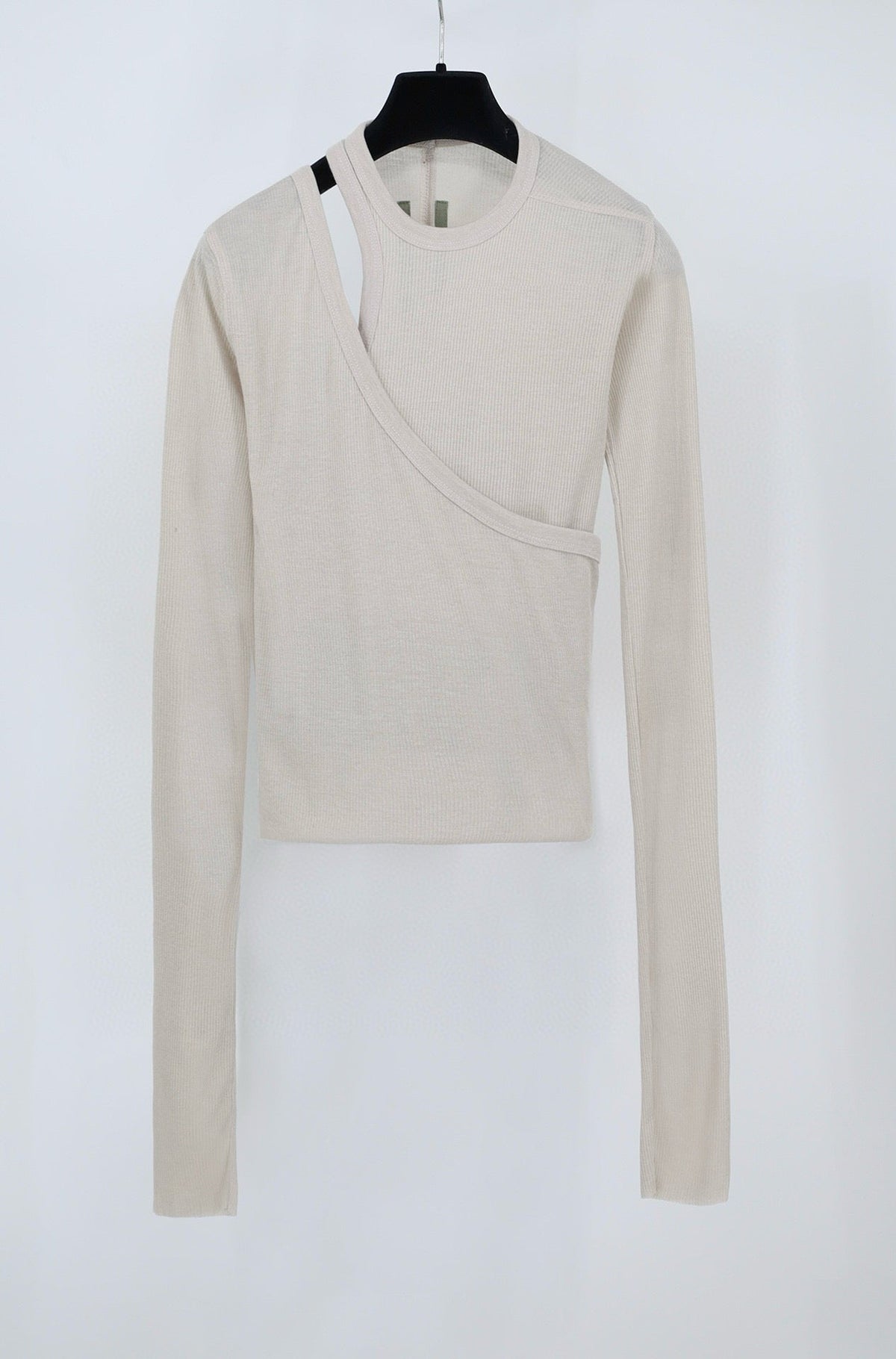 Schwarzes Jersey-Langarmshirt mit asymmetrischem Schnitt – Damen
