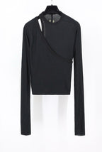 Schwarzes Jersey-Langarmshirt mit asymmetrischem Schnitt – Damen