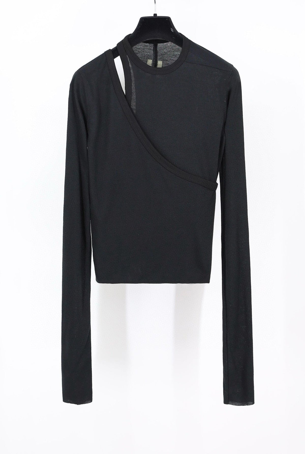 Schwarzes Jersey-Langarmshirt mit asymmetrischem Schnitt – Damen