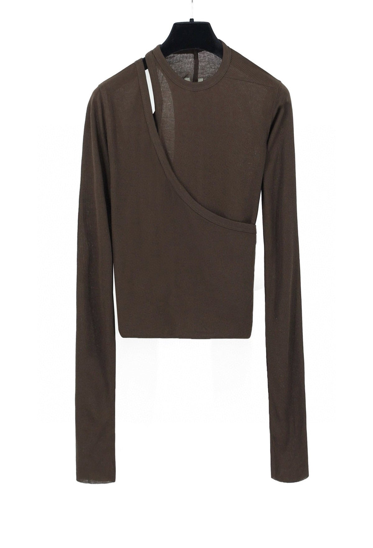 Schwarzes Jersey-Langarmshirt mit asymmetrischem Schnitt – Damen