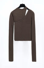 Schwarzes Jersey-Langarmshirt mit asymmetrischem Schnitt – Damen