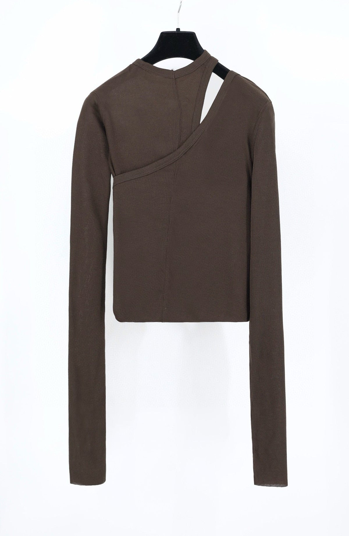 Schwarzes Jersey-Langarmshirt mit asymmetrischem Schnitt – Damen