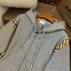 Black Cotton Check Panel Zip-Through - Men's