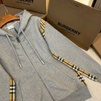 Black Cotton Check Panel Zip-Through - Men's