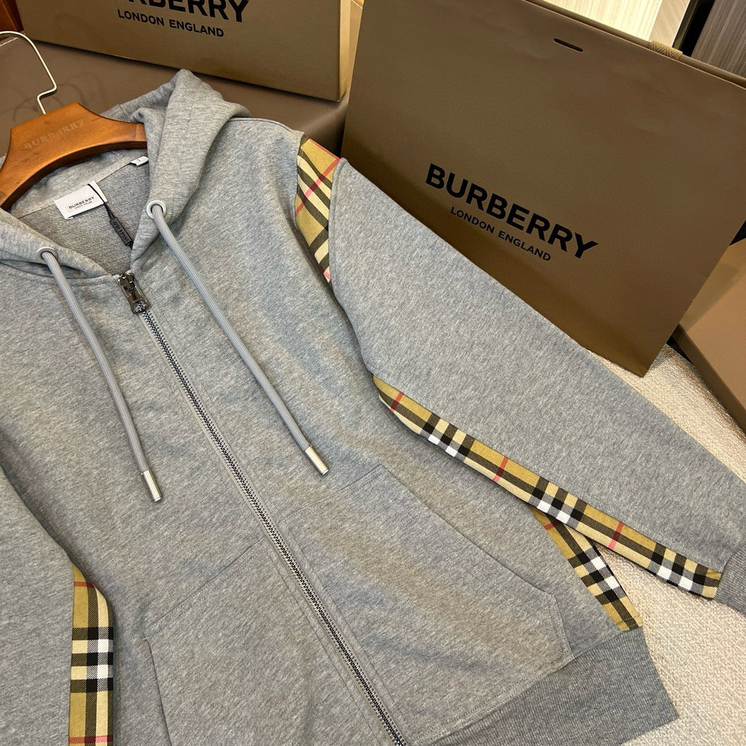 Black Cotton Check Panel Zip-Through - Men's