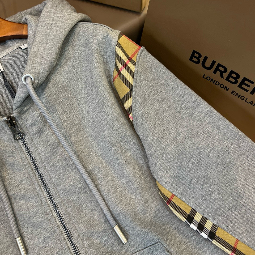 Black Cotton Check Panel Zip-Through - Men's
