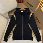 Black Cotton Check Panel Zip-Through - Men's