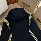 Black Cotton Check Panel Zip-Through - Men's