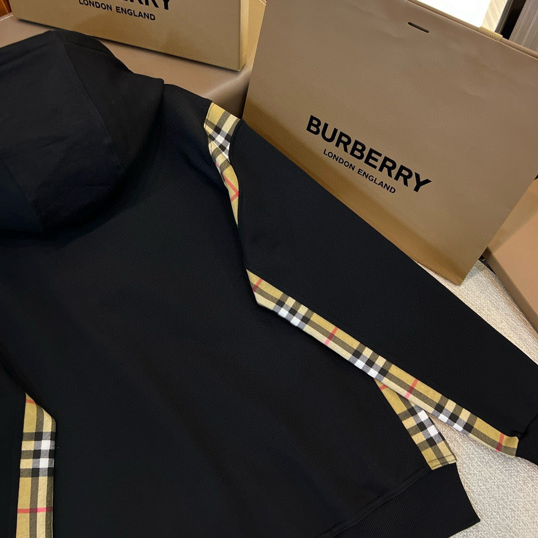 Black Cotton Check Panel Zip-Through - Men's