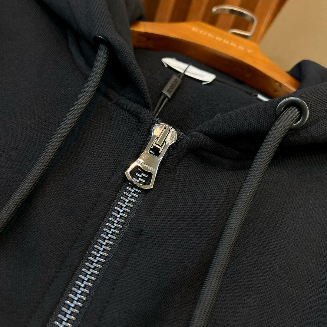 Black Cotton Check Panel Zip-Through - Men's