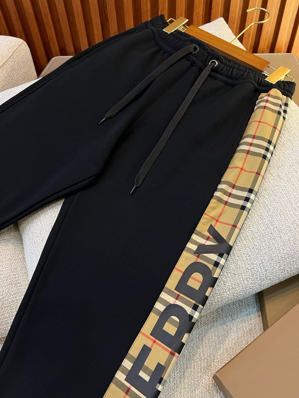 Black Cotton Check Stripe Joggers - Men's