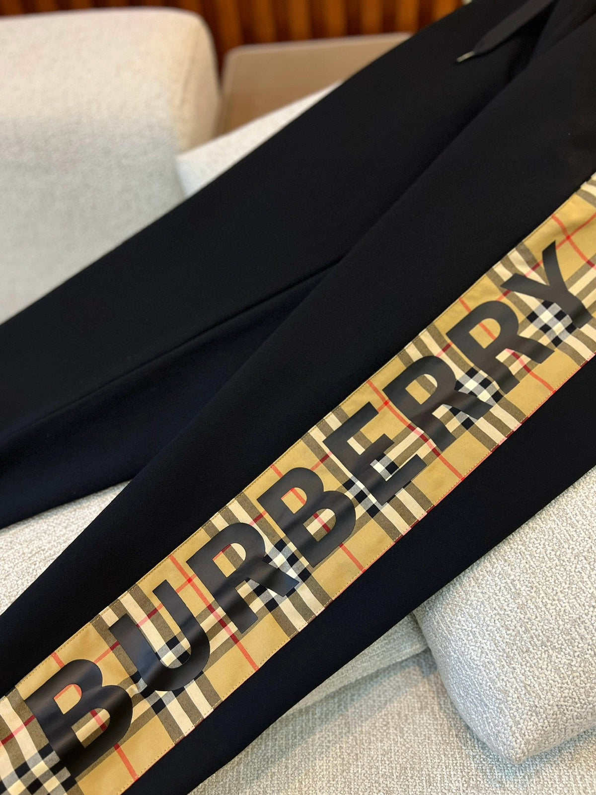 Black Cotton Check Stripe Joggers - Men's