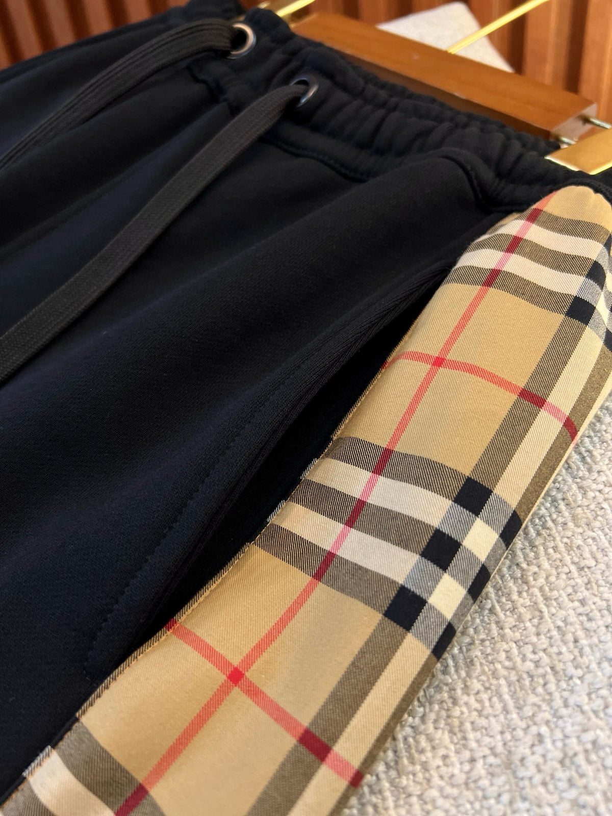 Black Cotton Check Stripe Joggers - Men's