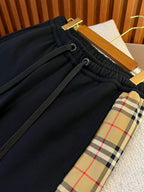 Black Cotton Check Stripe Joggers - Men's