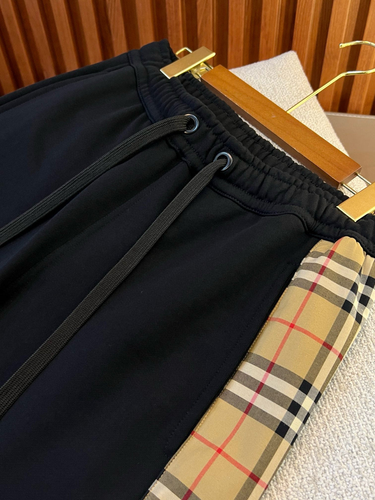 Black Cotton Check Stripe Joggers - Men's