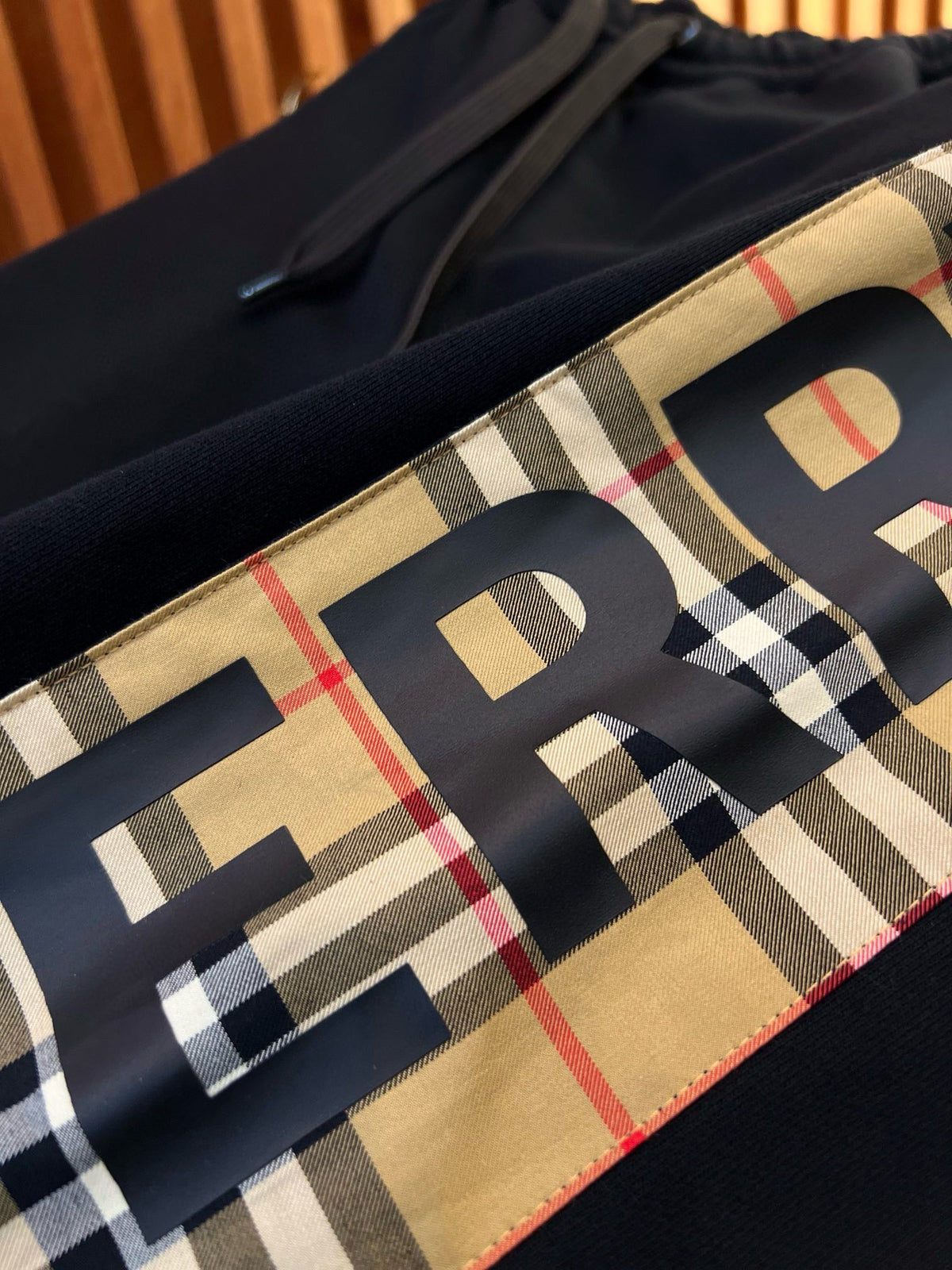 Black Cotton Check Stripe Joggers - Men's