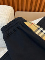 Black Cotton Check Stripe Joggers - Men's