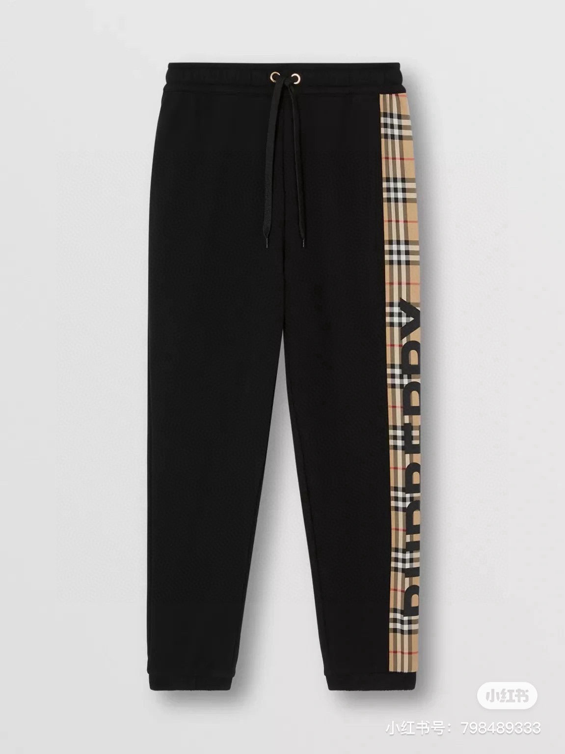 Black Cotton Check Stripe Joggers - Men's