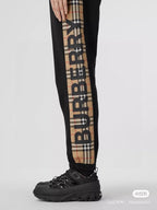 Black Cotton Check Stripe Joggers - Men's