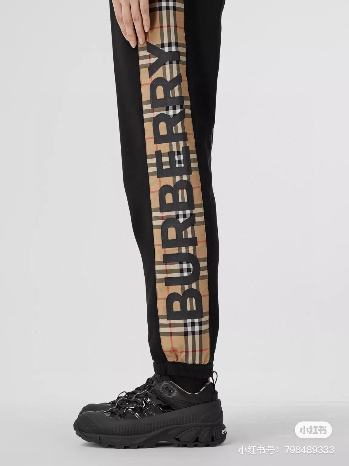 Black Cotton Check Stripe Joggers - Men's