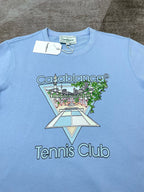Blaues Baumwoll-Tennis-Grafik-Rundhals-T-Shirt – Herren