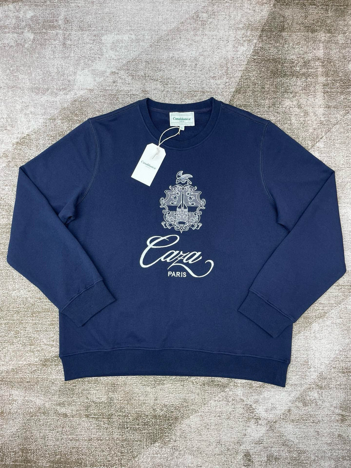 Navy Cotton Script Logo Crewneck – Herren