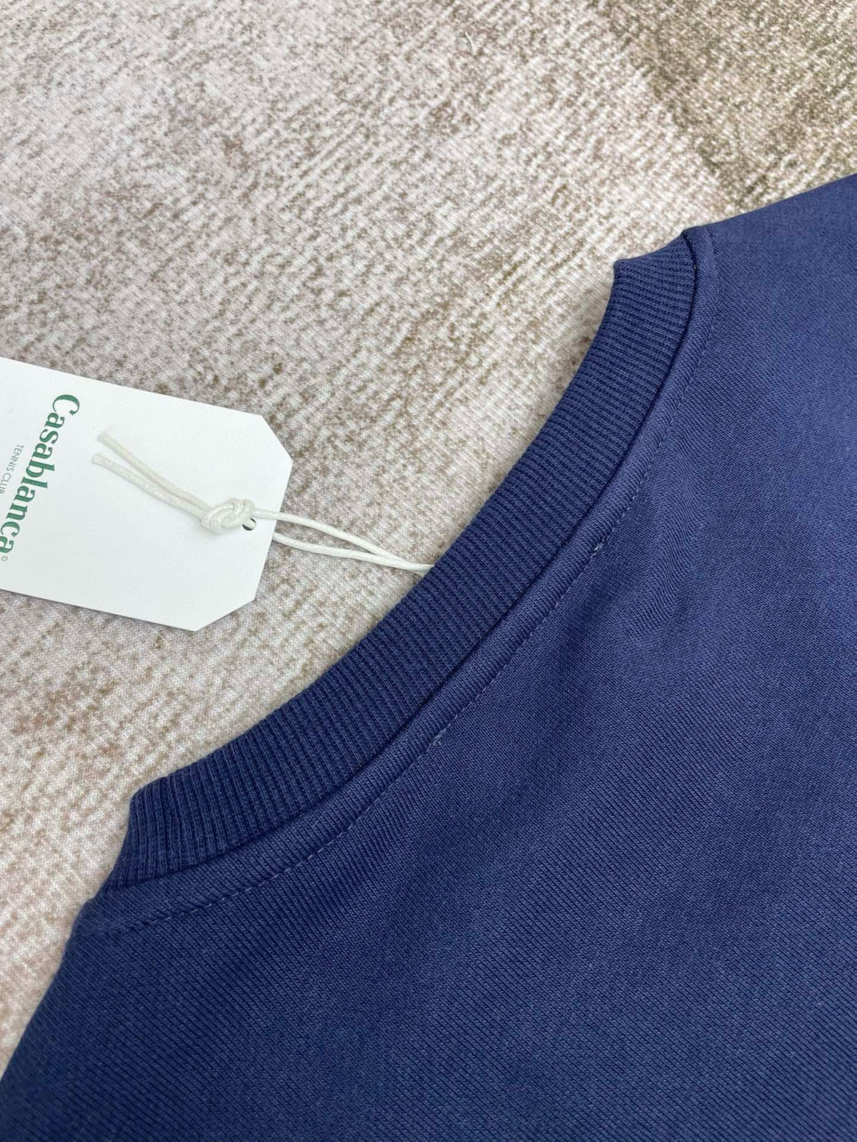 Navy Cotton Script Logo Crewneck – Herren