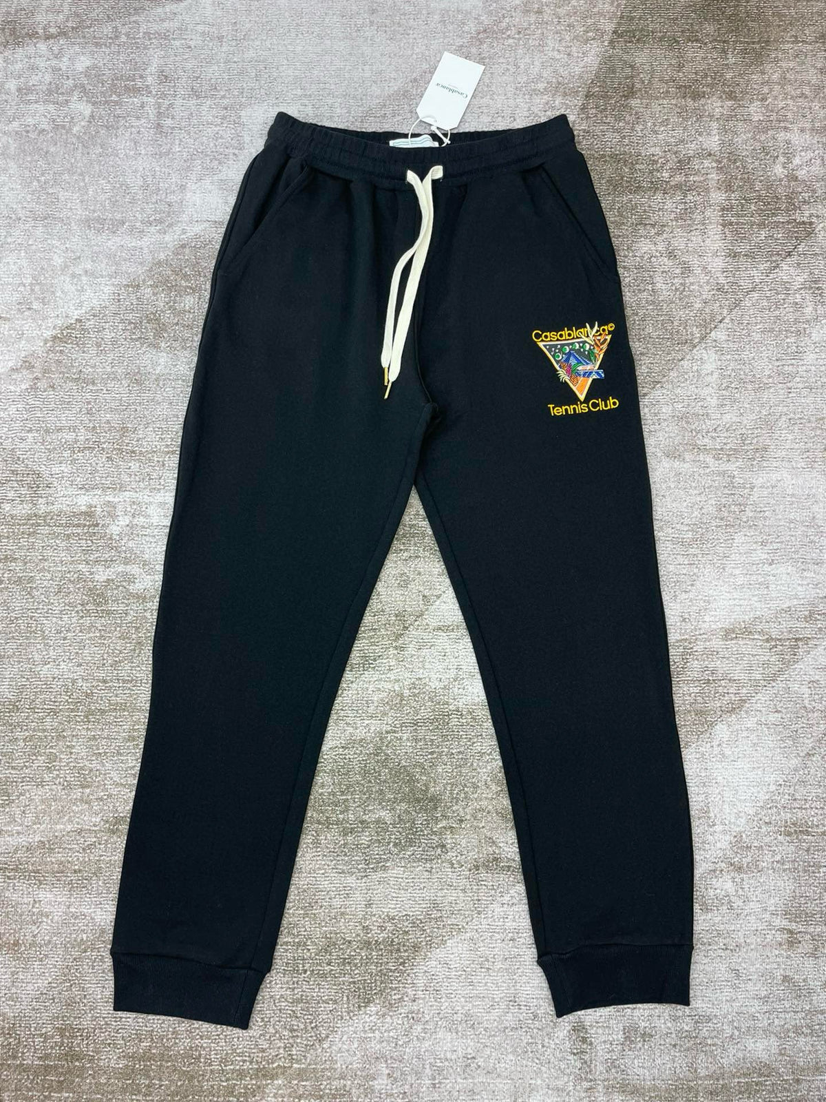 Green Cotton Embroidered Joggers - Men's