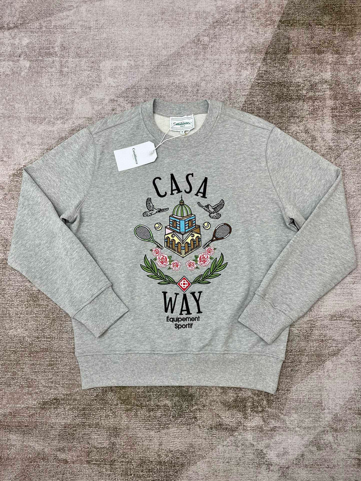 Grey Cotton Chest Graphic Crewneck - Men's
