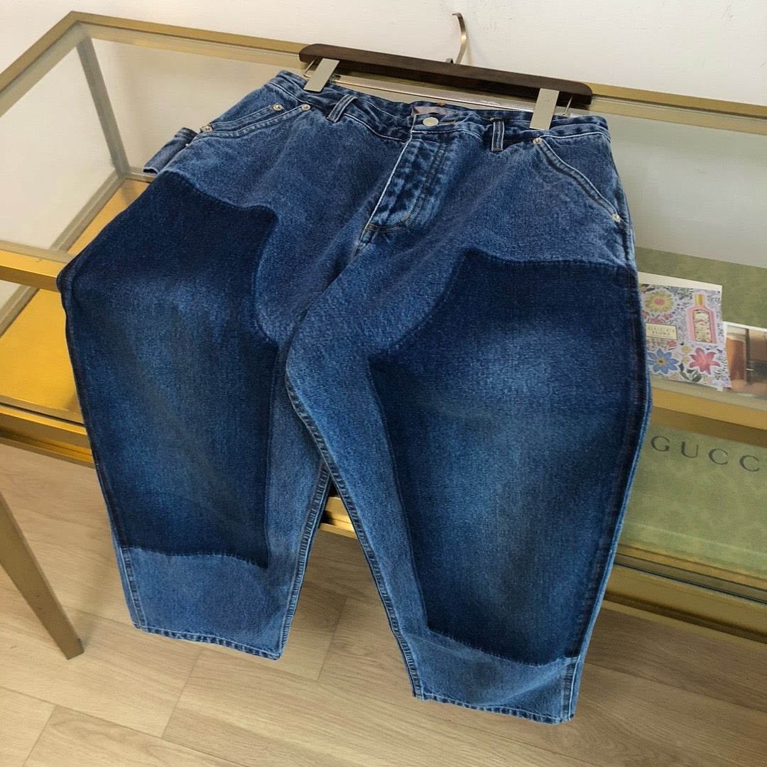 Blaue Jeans-Patchwork-Straight - Herren
