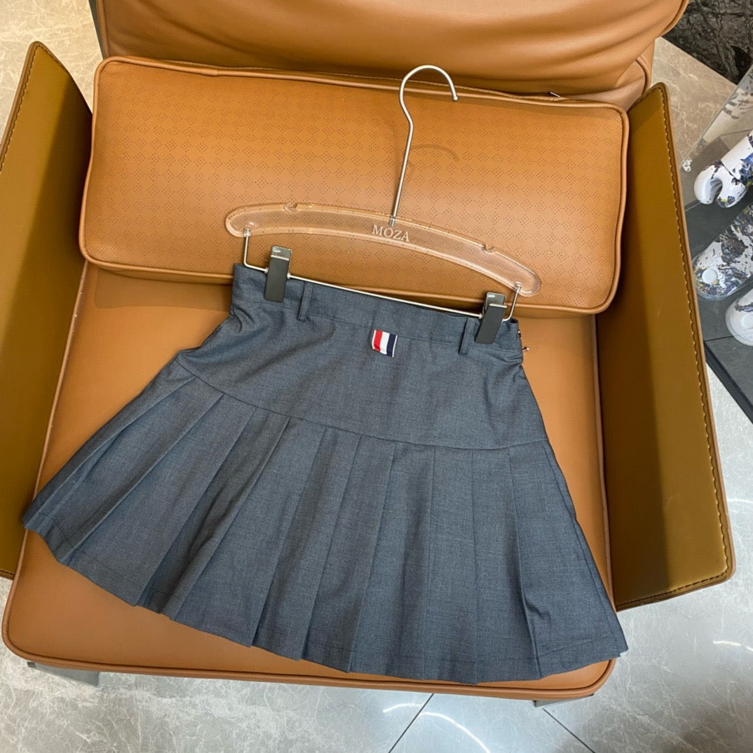 Blue Denim Plain Pleated Skirt - Women's