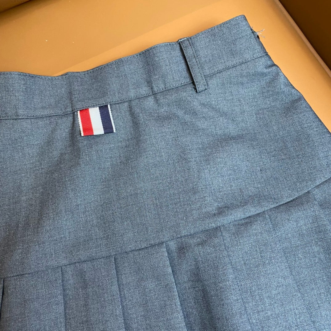 Blue Denim Plain Pleated Skirt - Women's