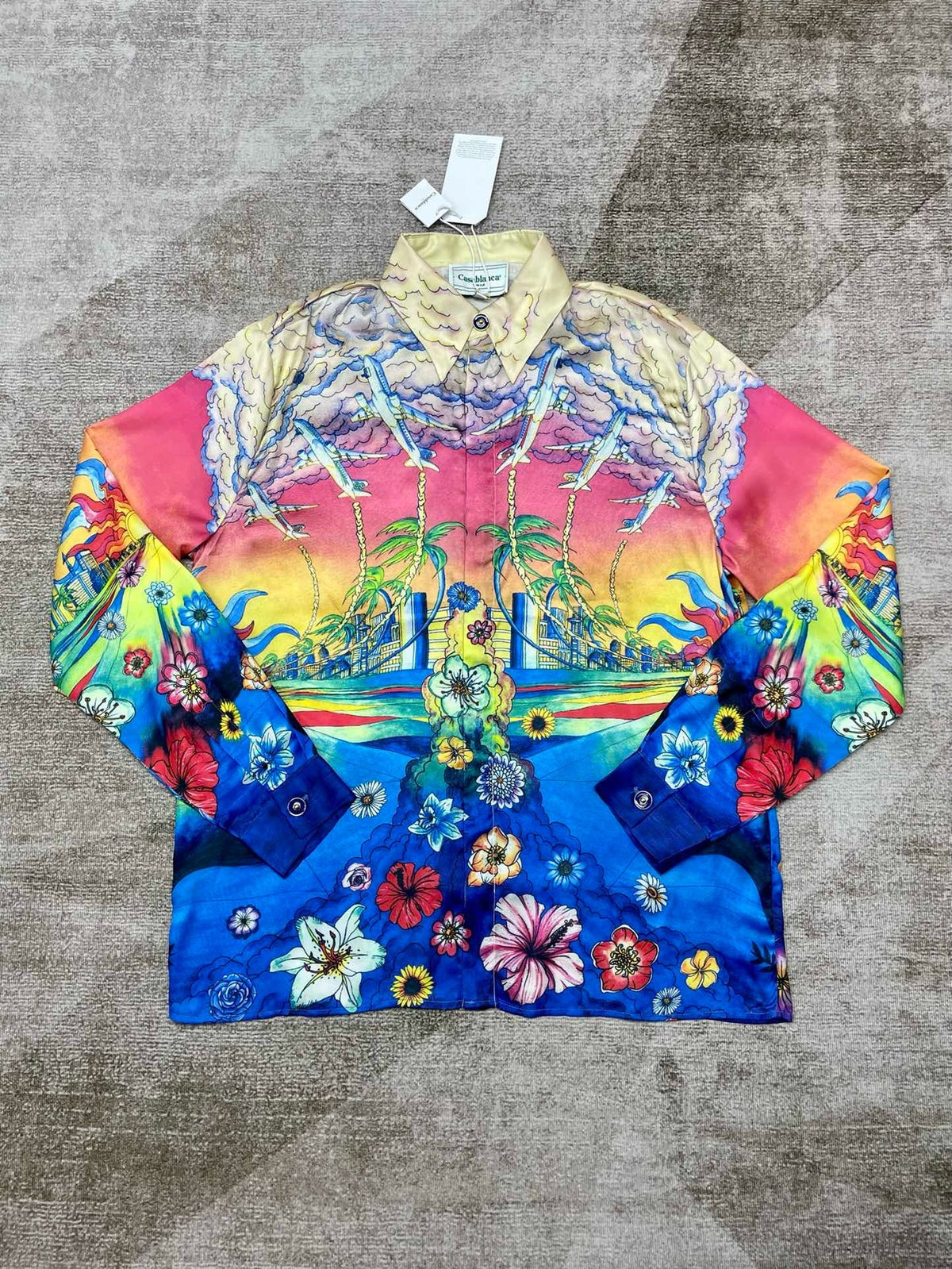 Tropical Floral Print Silk Shirt - Men's