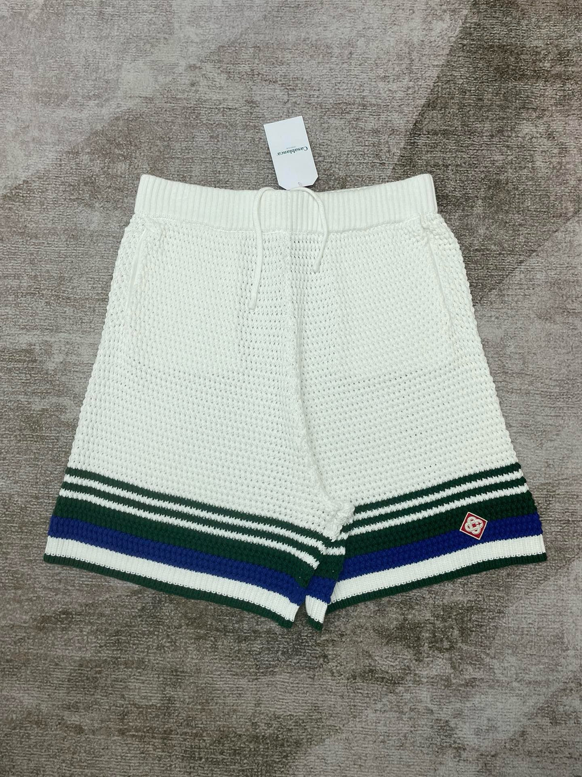 Marineblau gestreifte Strickshorts – Herren