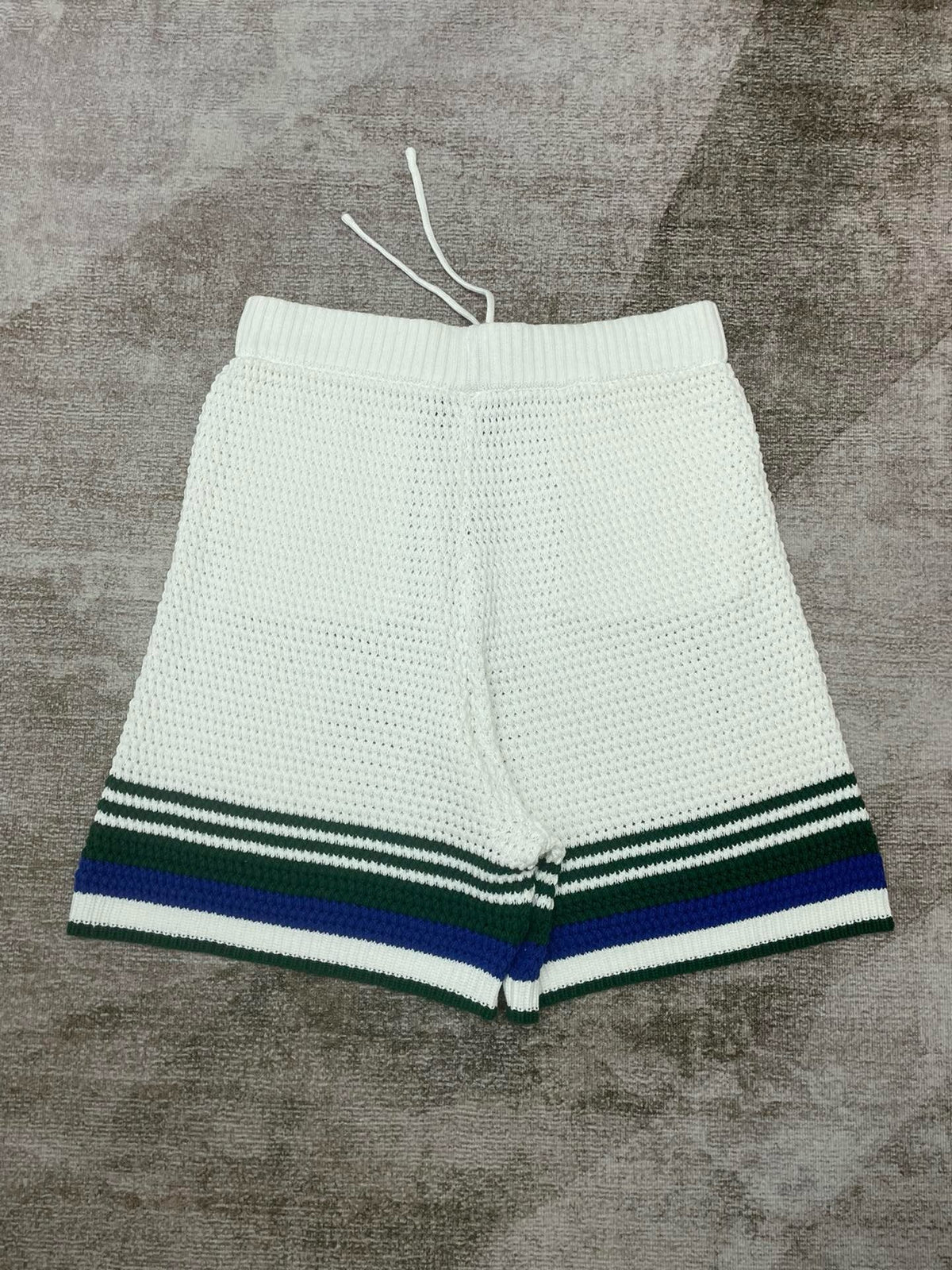 Marineblau gestreifte Strickshorts – Herren