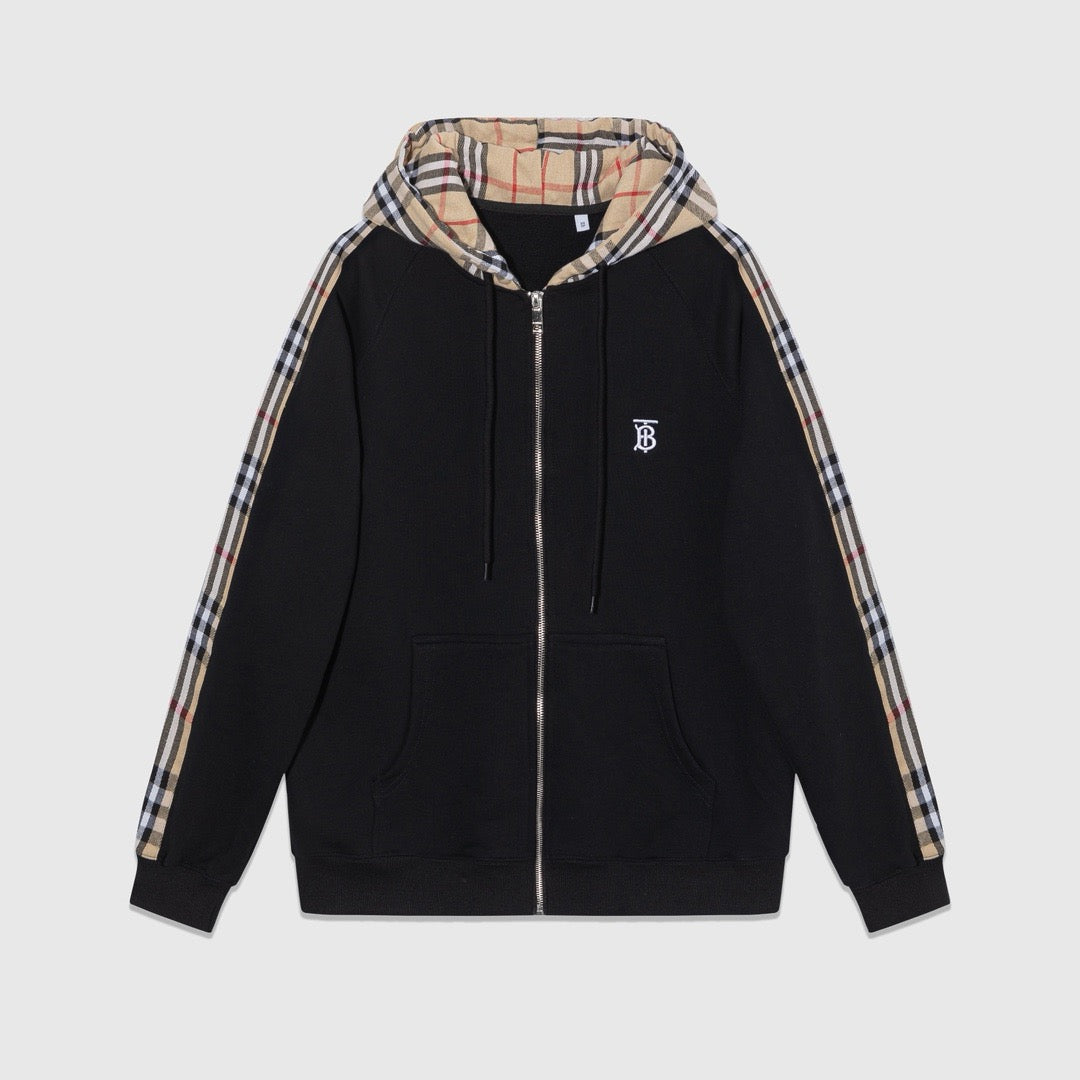 Black Cotton Check Stripe Zip-Through - Men's