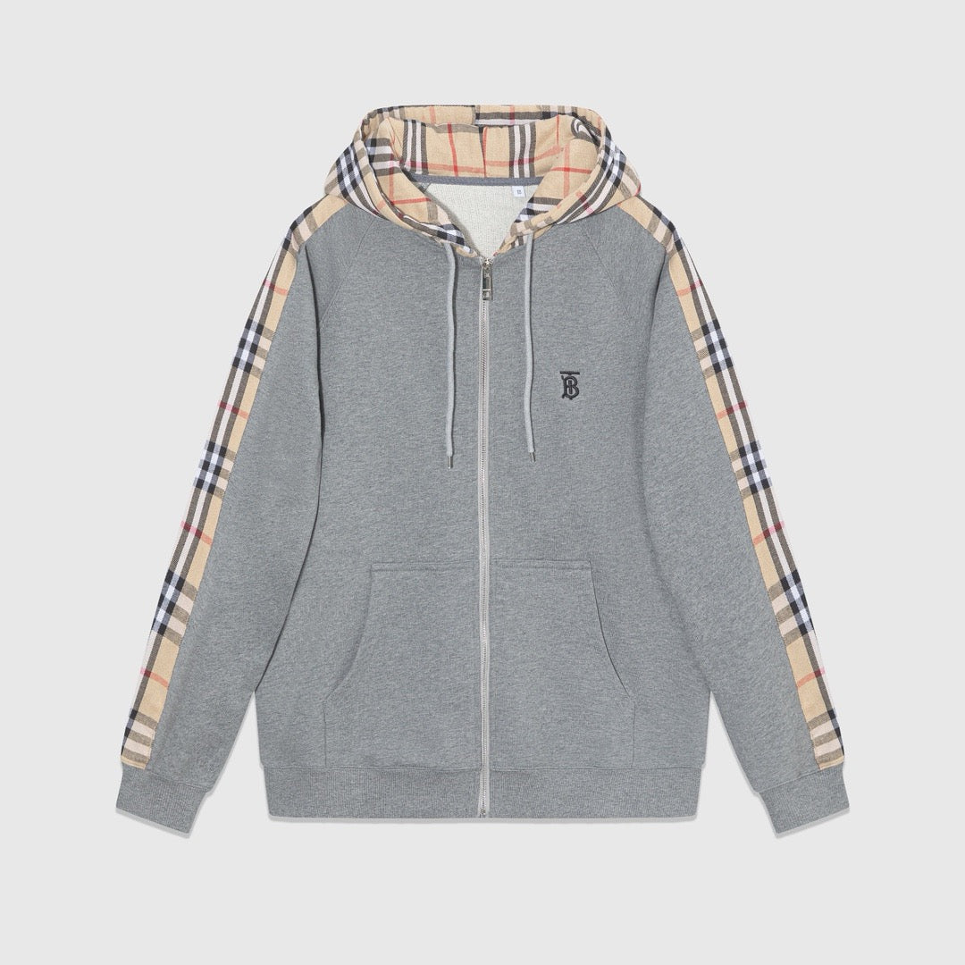 Black Cotton Check Stripe Zip-Through - Men's