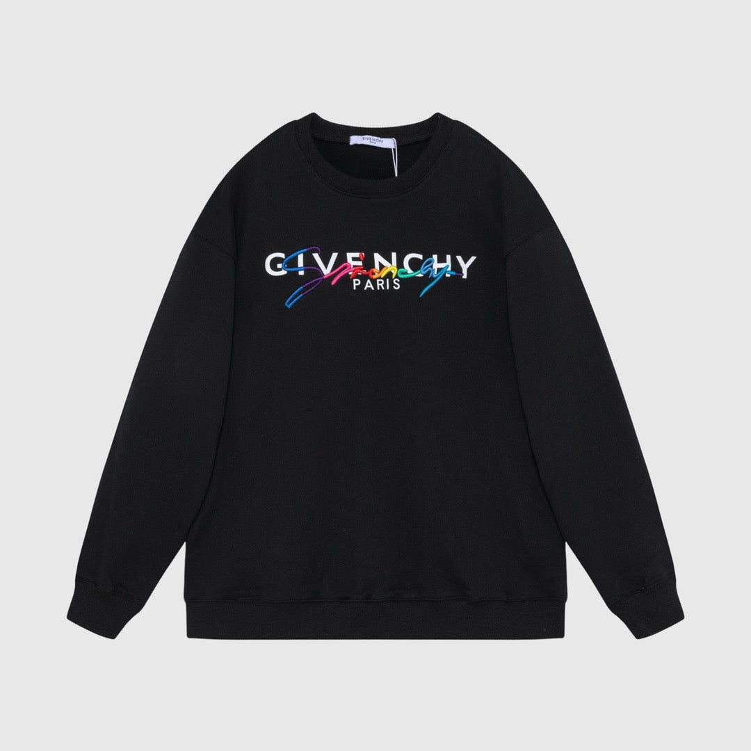 Black Cotton Text Logo Crewneck - Men's