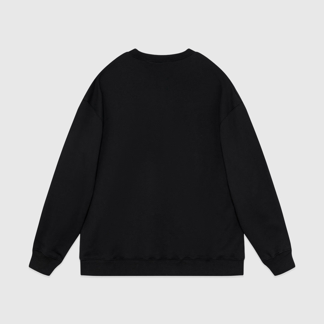 Black Cotton Text Logo Crewneck - Men's
