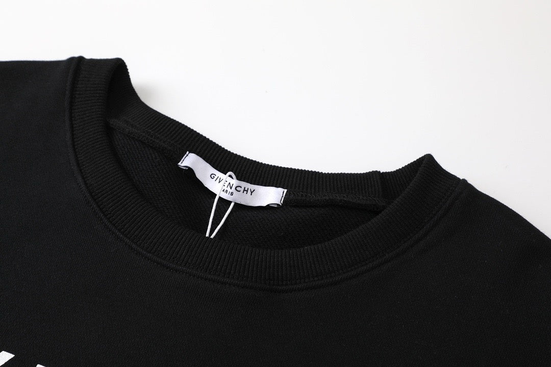 Black Cotton Text Logo Crewneck - Men's