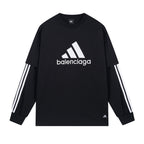 Schwarzes Jersey Langarmshirt mit gestreiften Ärmeln – Herren