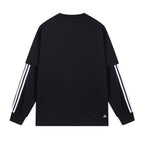 Schwarzes Jersey Langarmshirt mit gestreiften Ärmeln – Herren