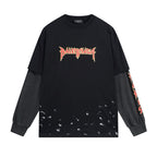 Black Cotton Flame Graphic Long-Sleeve - Men's