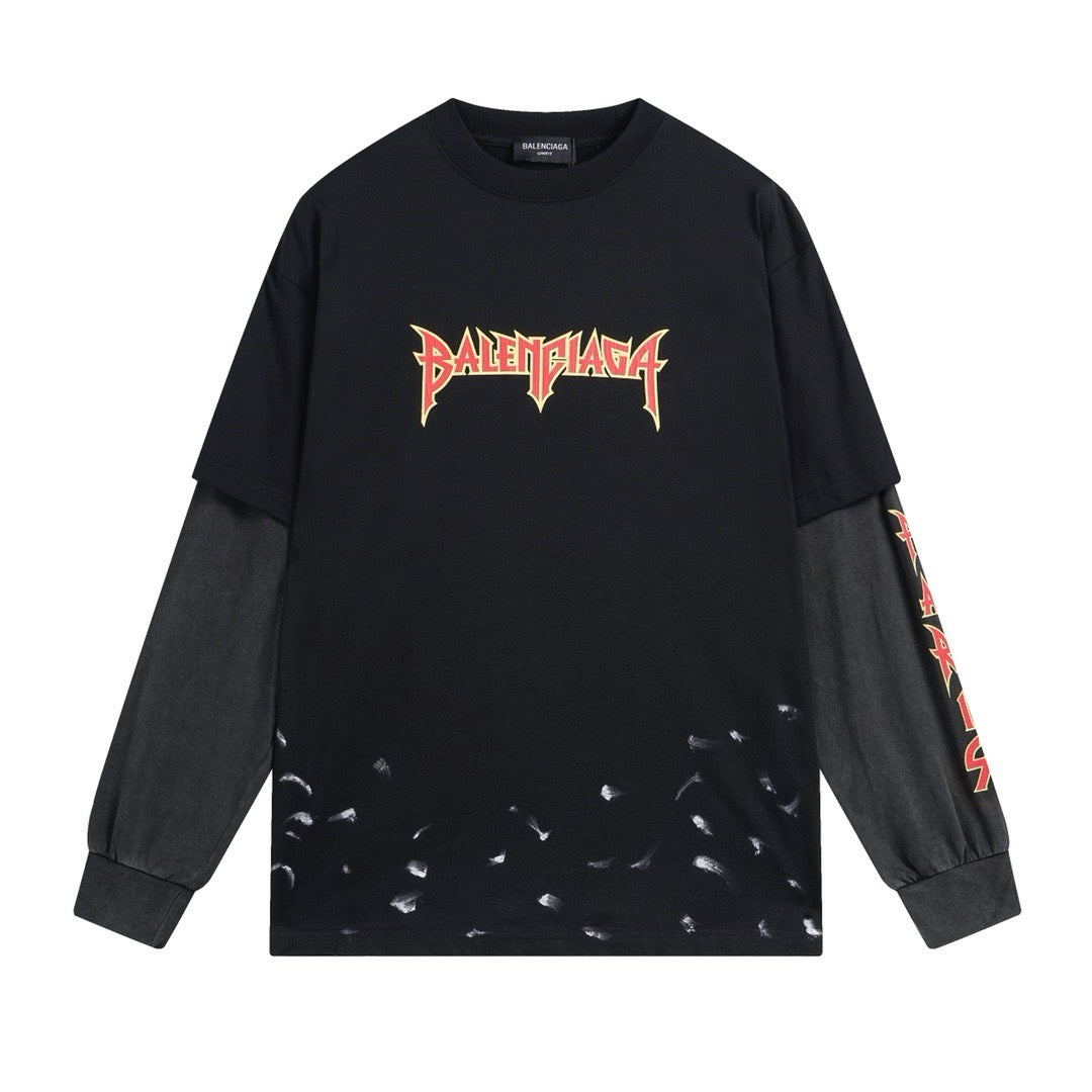 Black Cotton Flame Graphic Long-Sleeve - Men's