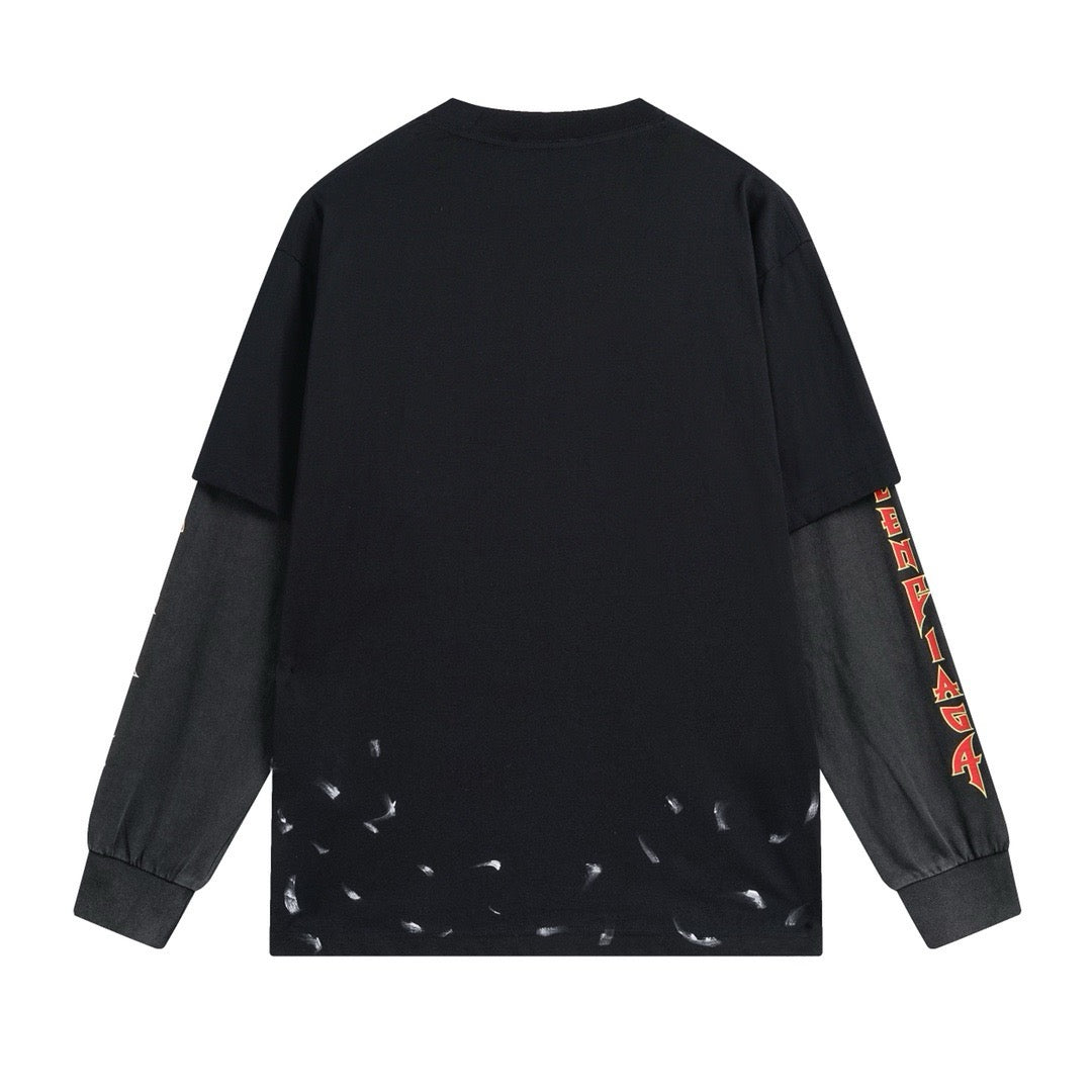 Black Cotton Flame Graphic Long-Sleeve - Men's