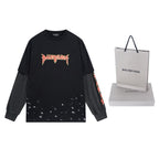 Black Cotton Flame Graphic Long-Sleeve - Men's