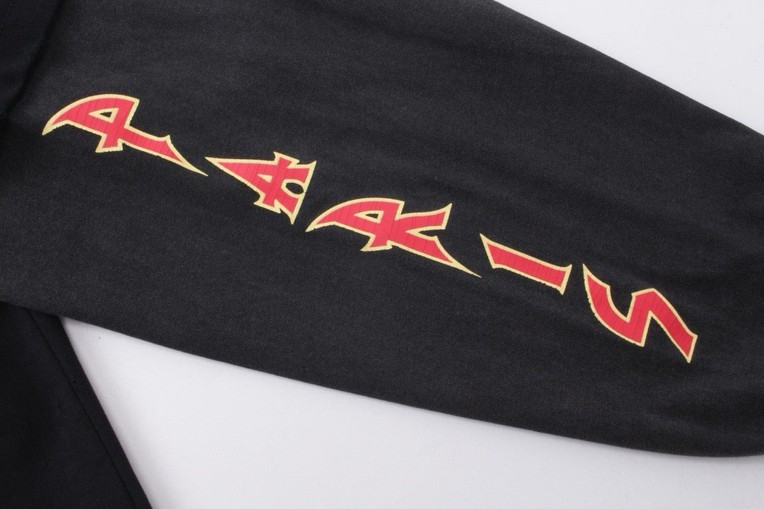 Black Cotton Flame Graphic Long-Sleeve - Men's