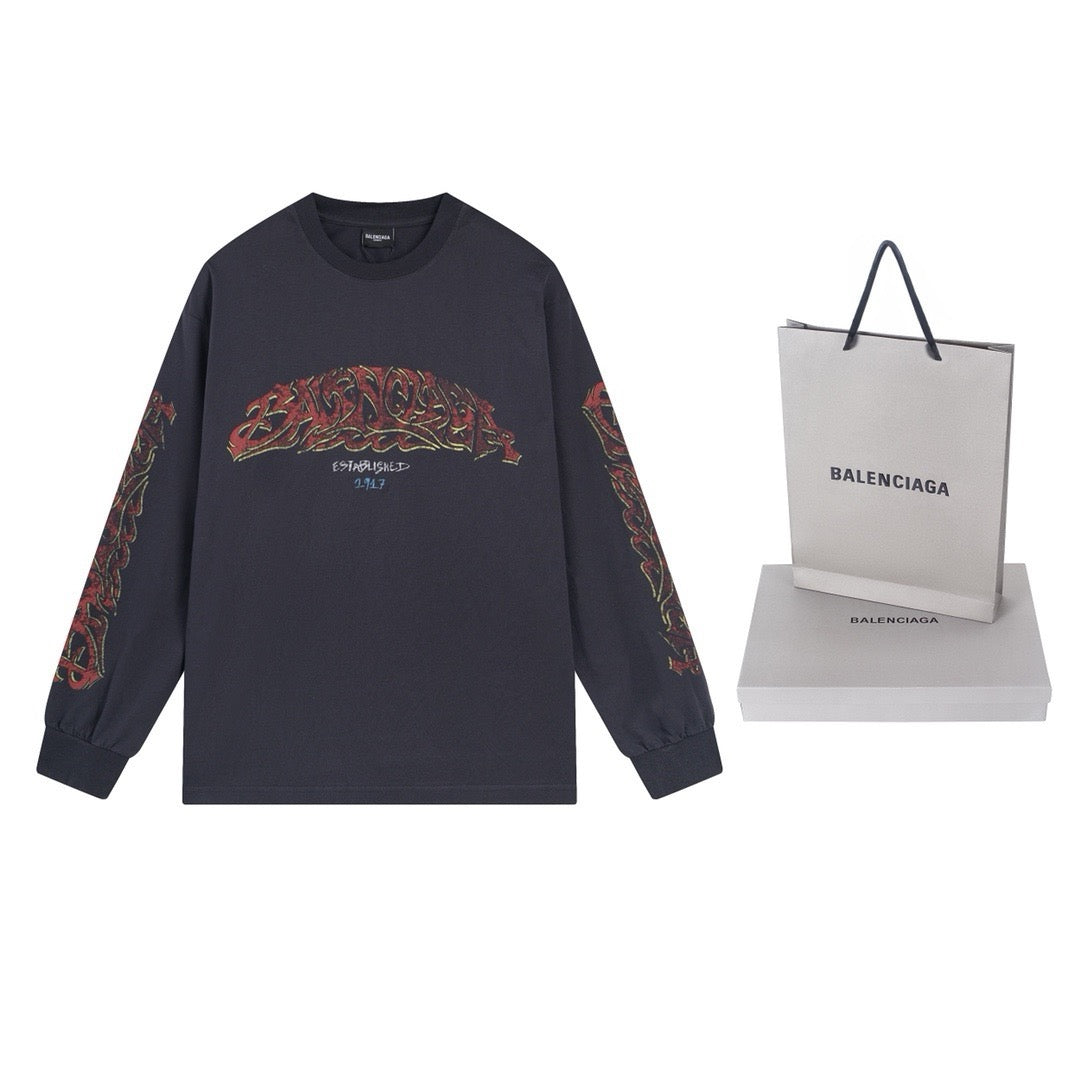 Black Cotton Sleeve Print Long-Sleeve - Men's