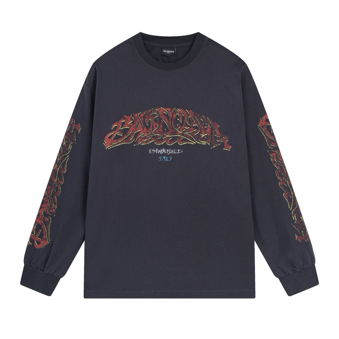 Black Cotton Sleeve Print Long-Sleeve - Men's